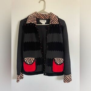 Chenille Petite Black beaded holiday Cardigan buttons chenille Jack B Quick